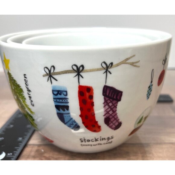 Crate & Barrel Holiday-Themed Ceramic Bowls Set Of 3 - Picture 2 of 13